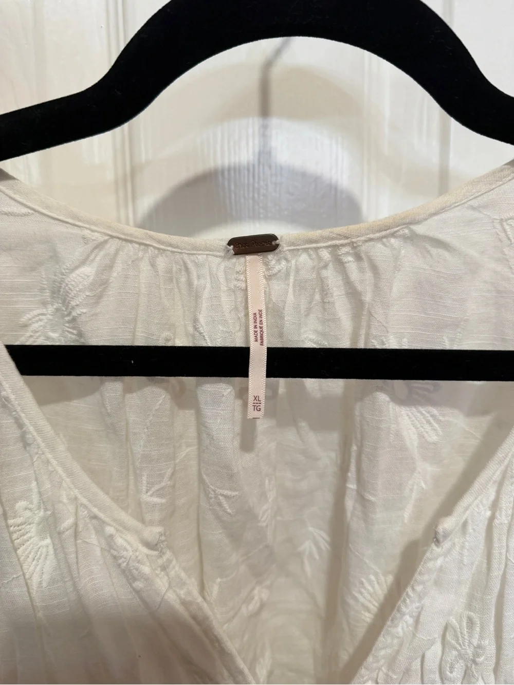 Free People Women's White Embroidered Tie-Front Boho Top
